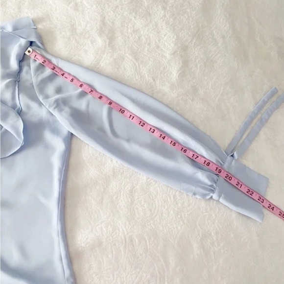 Zara Blue Elegant Ruffle Neckline and Tied Cuff Blouse - Picture 5 of 10